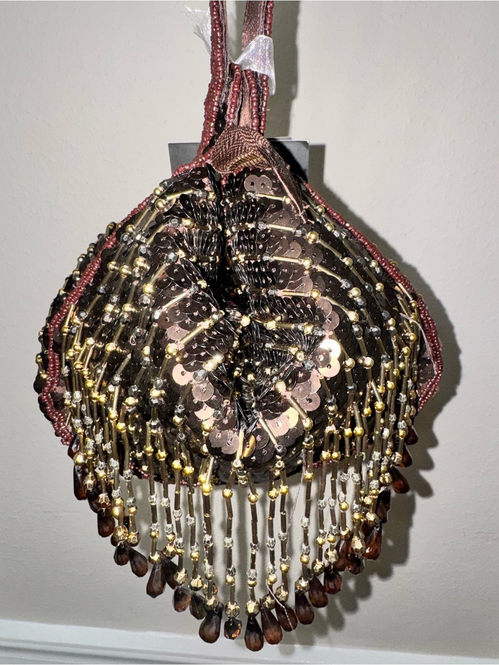 Beaded Bronze Sequin Fringe Wristlet